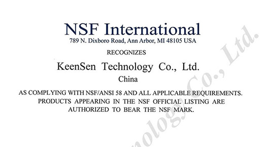 KeenSen Certified to NSF/ANSI 58